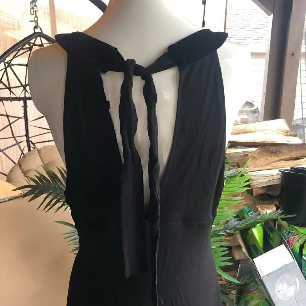 BCBGmaxazria Black halter dress velvet neck with sequins slit open in front - Picture 4 of 10